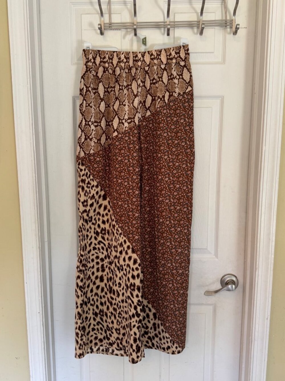 Oddi Patchwork Wide Leg Pants Snakeskin Floral Leopard Prints Pull On Stretchy W - Picture 2 of 11